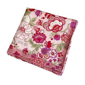 🌸 Anna Sui Vintage Floral Print Scarf  22" Cotton with Metallic Thread Accent